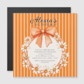 Daisy Wreath Orange Stripe Birthday Thin Magnetic  Magneteinladung (Vorne/Hinten)