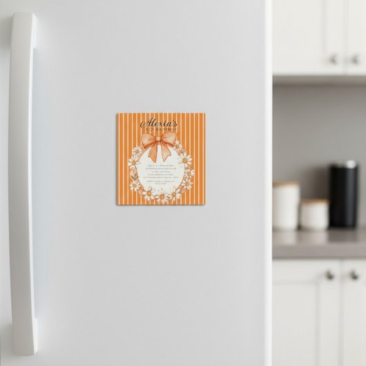 Daisy Wreath Orange Stripe Birthday Thin Magnetic  Magneteinladung