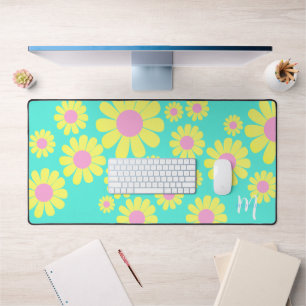 Daisy Yellow Aqua Desk Mat Schreibtischunterlage