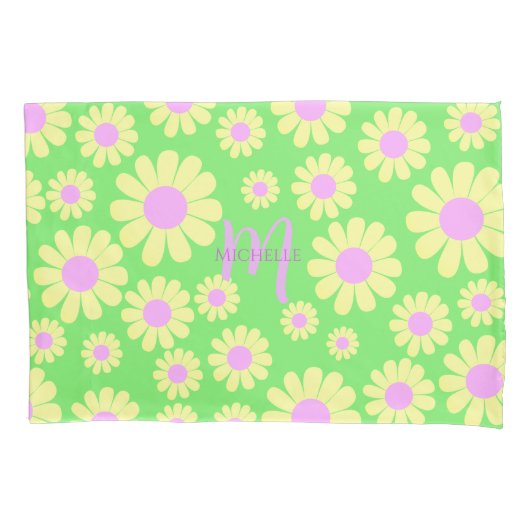 Daisy Yellow Green Monogram Kissenbezug (Vorderseite)