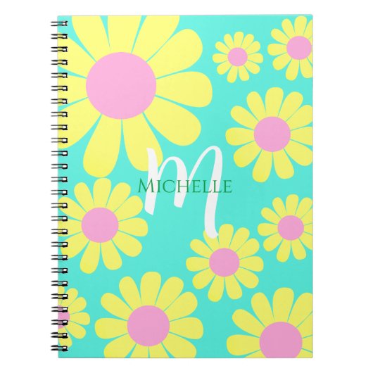 Daisy Yellow Green Monogram Notebook Notizblock (Vorderseite)