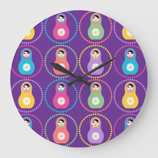 Daisyflower Matryoshka Große Wanduhr (Vorderseite)