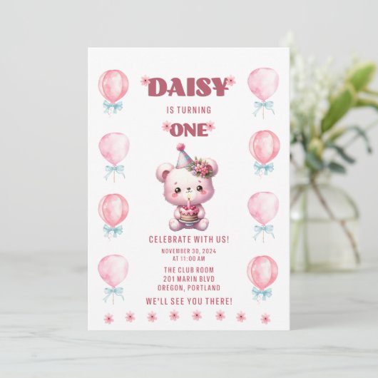 Daisys erster Geburtstag Einladung (Stehend Vorderseite)