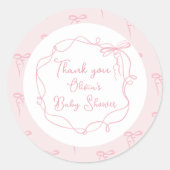 Daity bow Pink Hand gezeichnet Wavy Rahmen danke Runder Aufkleber (Vorderseite)