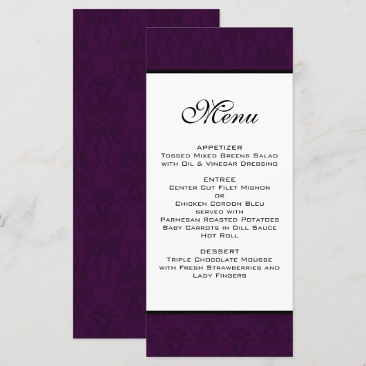 Dak Plum Damask Wedding Menu Menükarte (Vorne/Hinten)