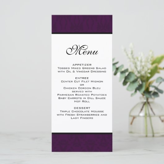 Dak Plum Damask Wedding Menu Menükarte (Stehend Vorderseite)