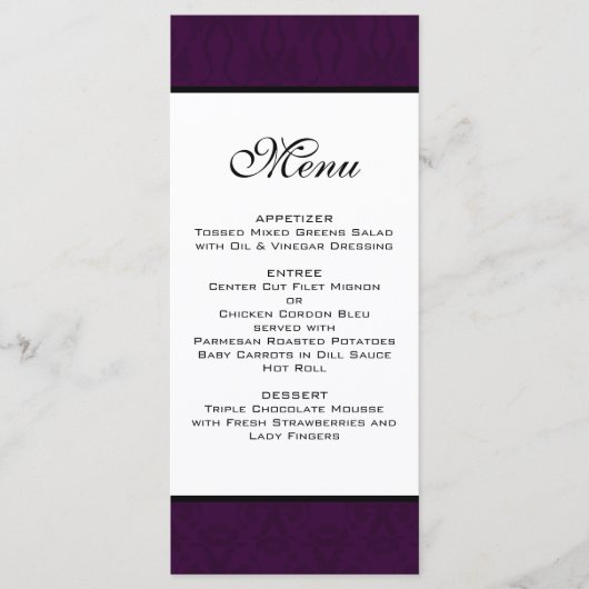Dak Plum Damask Wedding Menu Menükarte (Vorderseite)