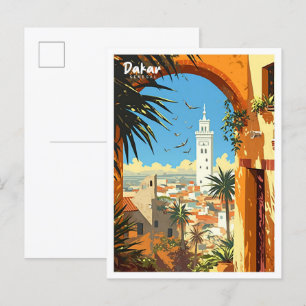 Dakar Senegal Vintag Art Illustration Travel Postkarte