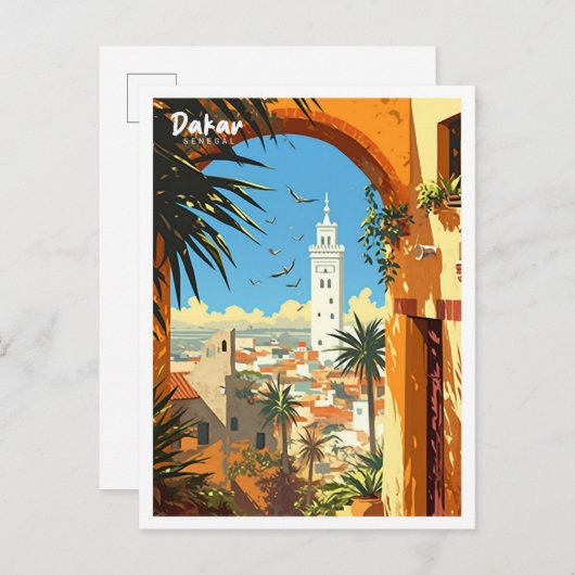 Dakar Senegal Vintag Art Illustration Travel Postkarte (Vorne/Hinten)