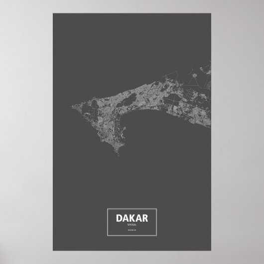 Dakar, Senegal (weiß auf Schwarzem) Poster (Vorne)
