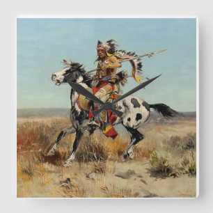 „Dakota Chief“ Western Art von Charles M. Russell Quadratische Wanduhr