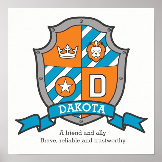Dakota Jungs D Name bedeutet orange Wappen Poster (Vorne)