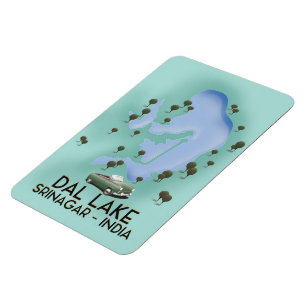 Dal Lake, Srinagar, Indien Reiseplakat Karte Magnet