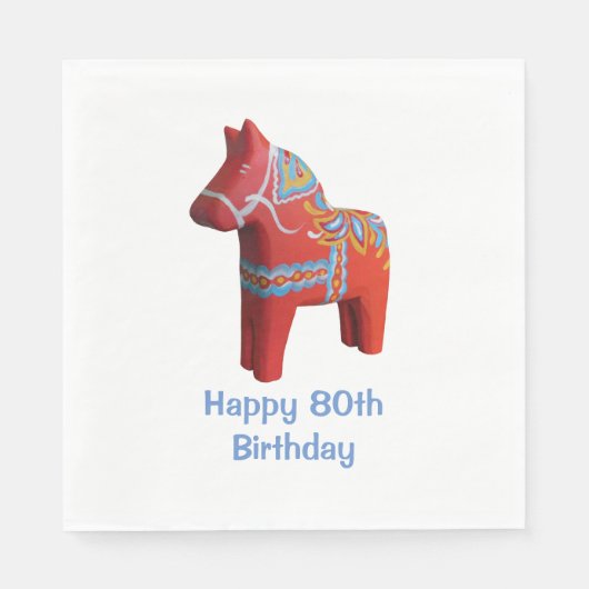 Dala Horse 80. Geburtstagspapier Napkins Serviette (Vorderseite)