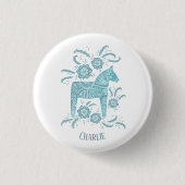 Dala Horse Aquamariner schwedischer Folk Art Indiv Button (Vorderseite)