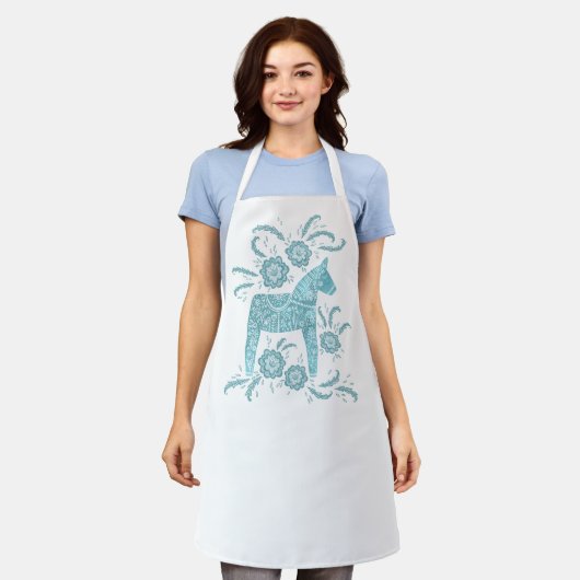 Dala Horse Aquamarines, grünes und weißes schwedis Schürze (Getragen)