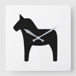 Dala Horse Black Clock Quadratische Wanduhr