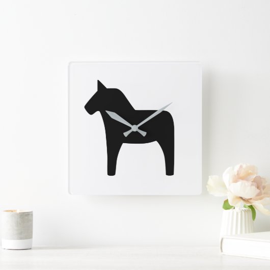 Dala Horse Black Clock Quadratische Wanduhr (Zuhause)