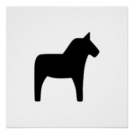 Dala Horse Black on White Glossy Poster