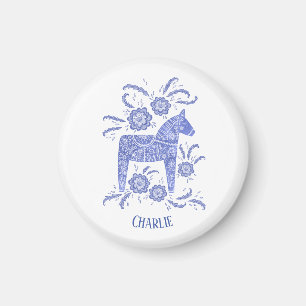 Dala Horse Blue Swedish Folk Art Individuelle Name Magnet