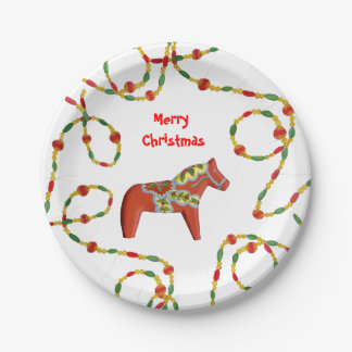 Dala Horse Christmas Paper Plate Pappteller