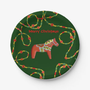 Dala Horse Christmas Plate Pappteller