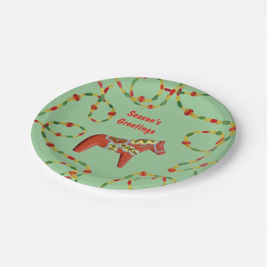 Dala Horse Christmas Plate Pappteller (Schrägansicht)