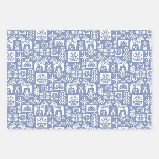 Dala Horse Collage Periwinkle Geschenkpapier Set (Vorderseite 3)