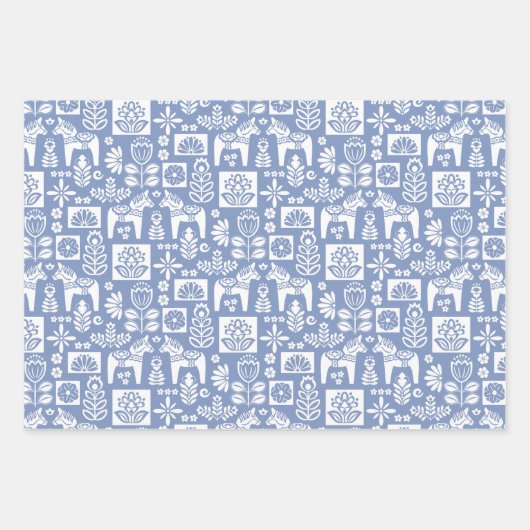Dala Horse Collage Periwinkle Geschenkpapier Set (Vorderseite 2)