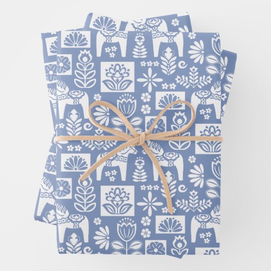 Dala Horse Collage Periwinkle Geschenkpapier Set (Beispiel)