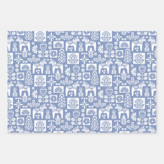 Dala Horse Collage Periwinkle Geschenkpapier Set (Vorderseite)