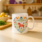 Dala Horse Folk Art Hygge Heart Pattern Mug Kaffeetasse