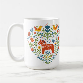 Dala Horse Folk Art Hygge Heart Pattern Mug Kaffeetasse