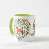 Dala Horse Folk Art Hygge Heart Pattern Mug Tasse (Vorderseite Links)