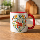 Dala Horse Folk Art Hygge Heart Pattern Mug Tasse