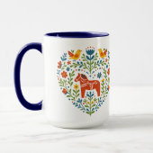 Dala Horse Folk Art Hygge Heart Pattern Mug Tasse (Links)