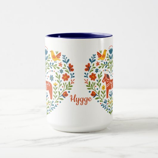Dala Horse Folk Art Hygge Heart Pattern Mug Tasse (Zentrum)