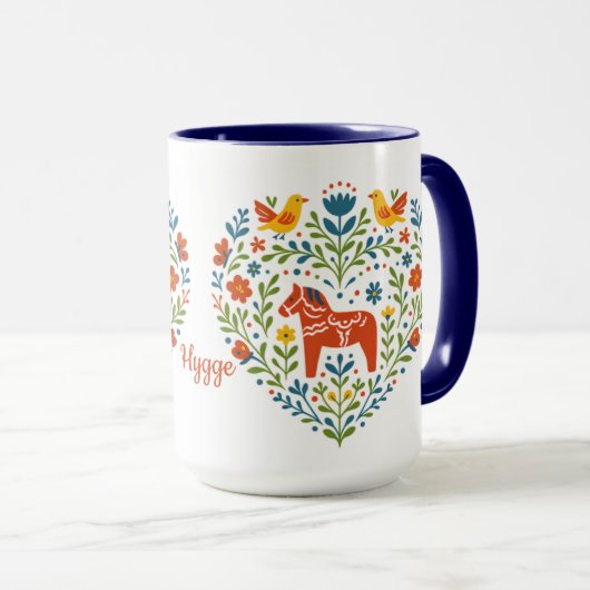 Dala Horse Folk Art Hygge Heart Pattern Mug Tasse (VorderseiteRechts)
