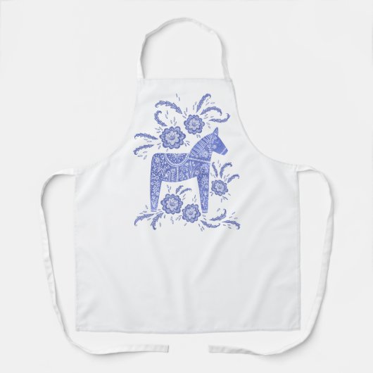 Dala Horse Indigo Blau und weißes schwedisches Des Schürze (Vorderseite)