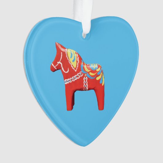 Dala Horse on Blue Heart Ornament (Vorderseite)