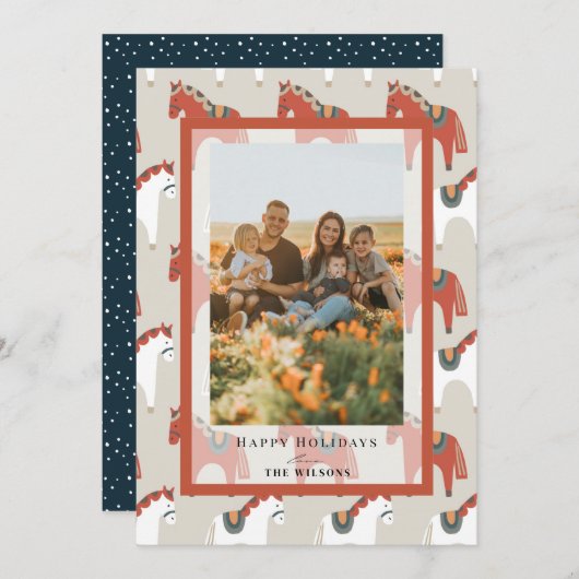 Dala Horse Pattern Christmas Holiday Photo Card Einladung (Vorne/Hinten)