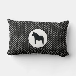 Dala Horse Schwarz-weiß Herringbone Throw Kissen