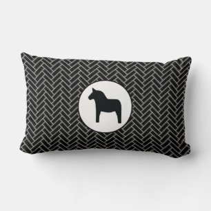 Dala Horse Schwarz-weiß Herringbone Throw Kissen