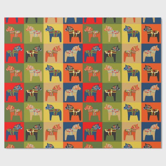 Dala Horse Swedish Folk Art Pattern Geschenkpapier (Flach)