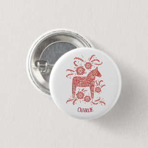 Dala Horse Swedish Folk Art Personalisiert Button