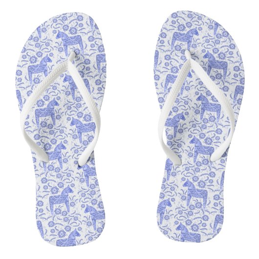 Dala Horse Swedish Indigo Blue and White Pattern Badesandalen (Fußbett)