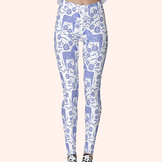 Dala Horse Swedish Indigo und White Pattern Leggings