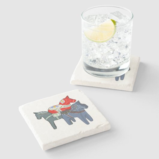 Dala Horses Square Steinuntersetzer (Seitenansicht)