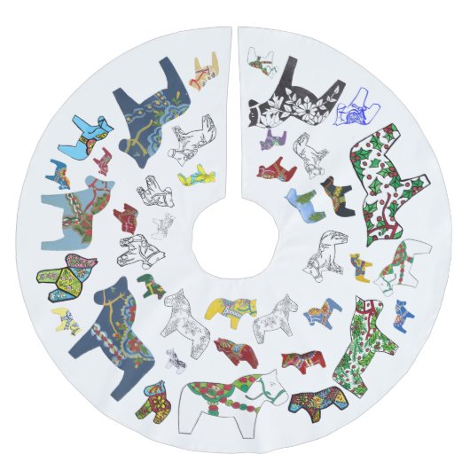 Dala Horses Tree Skirt Polyester Weihnachtsbaumdecke (Vorderseite)