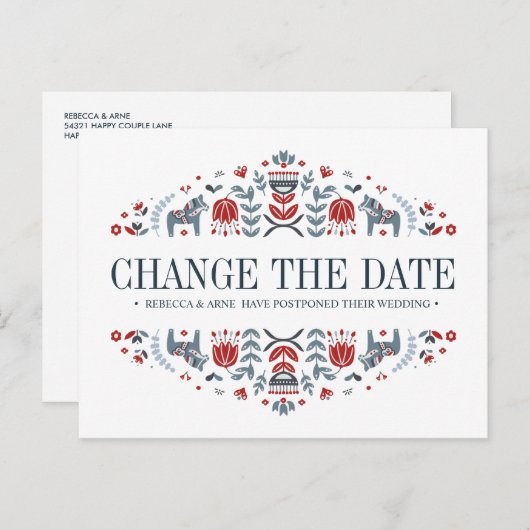 Dala Horses WEDGE ÄNDERN DAS DATUM DER VERSCHLECHT Ankündigungspostkarte (Vorne/Hinten)